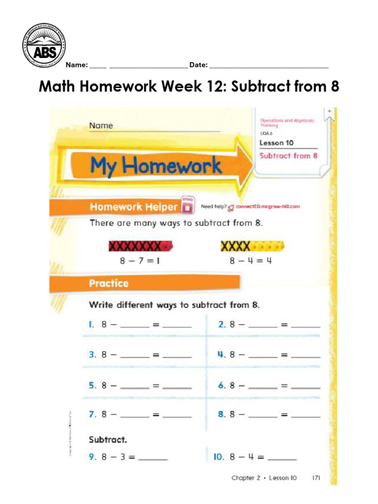 G1 Math Homework WK 12 | PDF