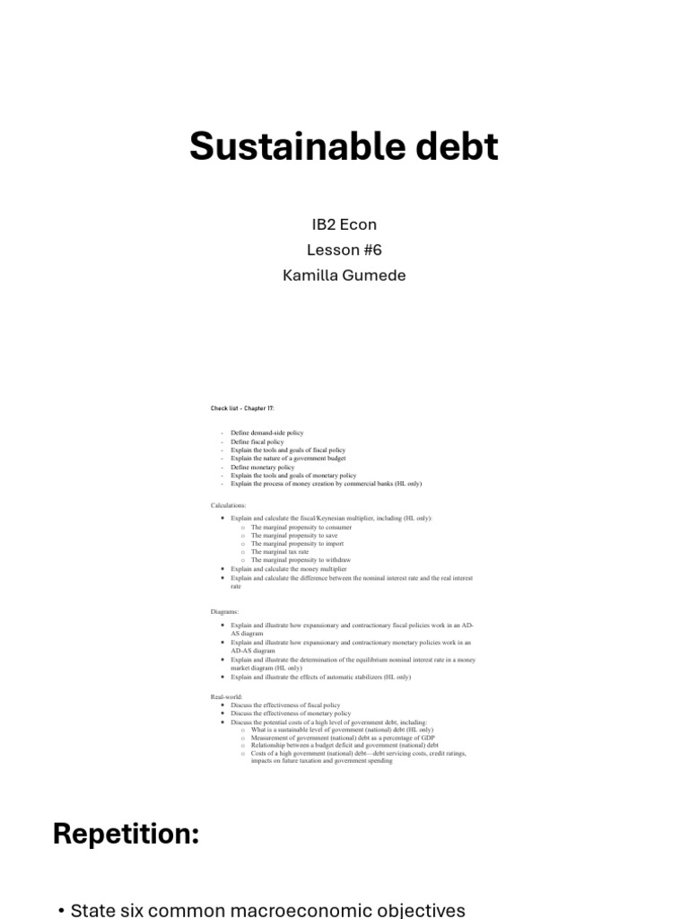 IB2 Econ #5 - Sustainable Debt | PDF | Fiscal Policy | Government ...