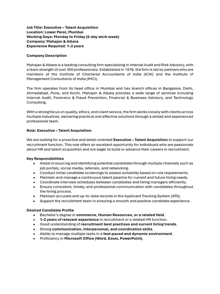 Executive Talent Acquisition JD | PDF | Recruitment | Business