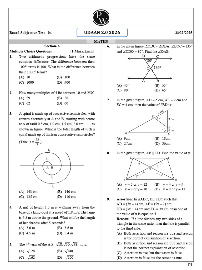 Maths Subjective Test Questions 2025 | PDF | Triangle | Geometry