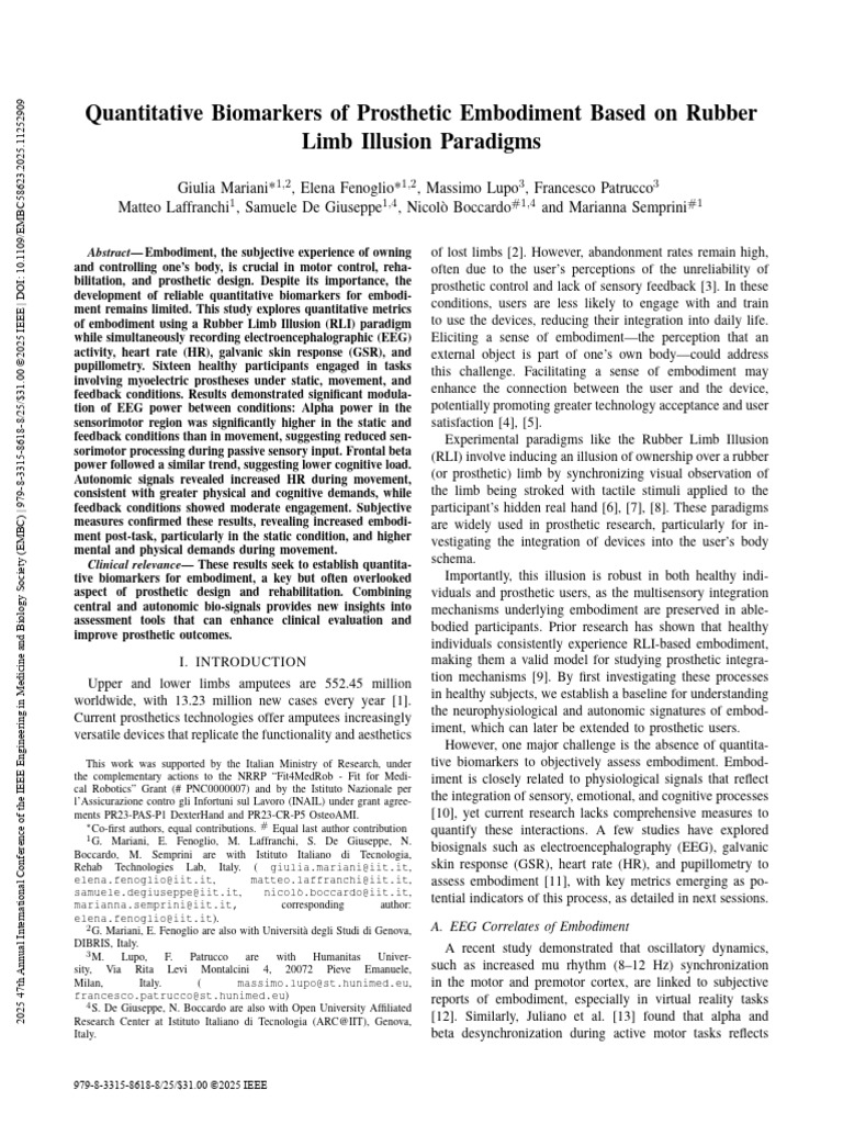 Quantitative Biomarkers of Prosthetic | PDF | Embodied Cognition ...