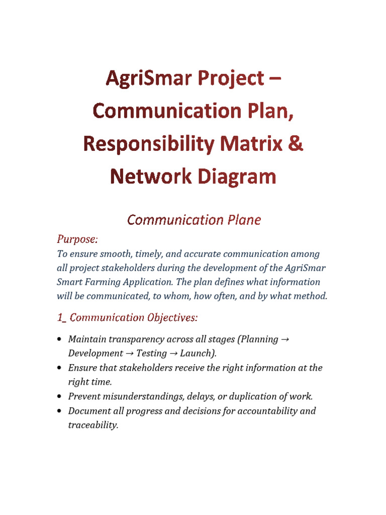 Communication Plan, Responsibility Matrix & Network Diagram | PDF ...