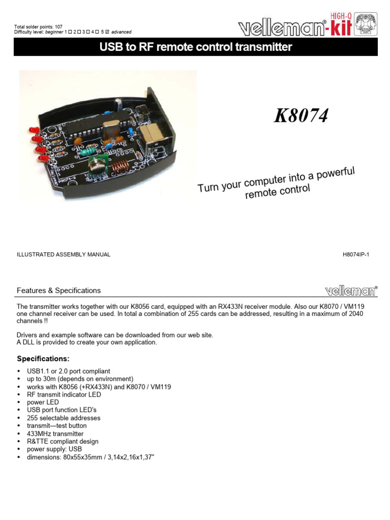 USB to RF Remote Control Transmitter Guide | PDF | Printed Circuit ...