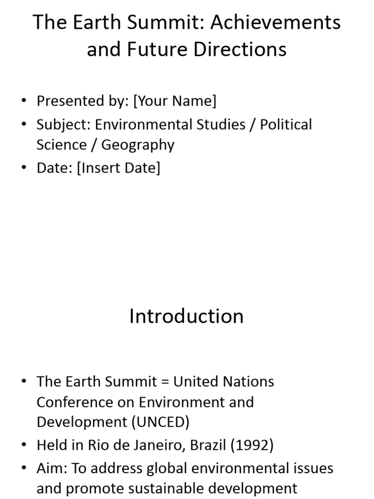 Earth Summit Achievements & Future Goals | PDF | Sustainability ...
