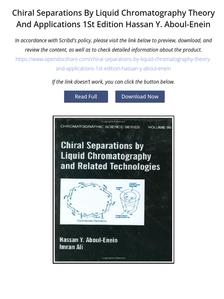 Chiral Separations by Liquid Chromatography Theory and Applications 1st ...