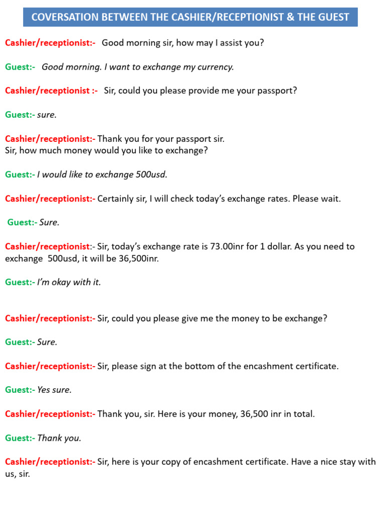 Currency Exchange Process Dialogue | PDF