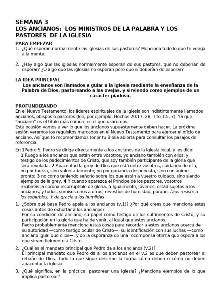 Rol de los Ancianos en la Iglesia | PDF | Pablo el apóstol | Cristo ...