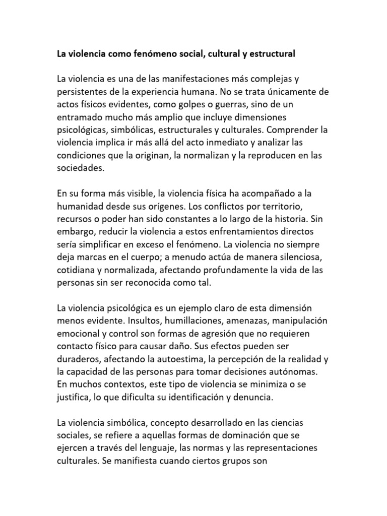 Dimensiones de la Violencia Social y Cultural | PDF | Violencia | Agresión