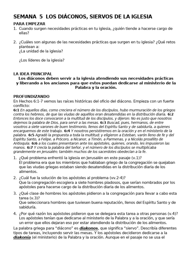 Liderazgo de La Iglesia - 6 - Guia | PDF | Diácono | Iglesia cristiana