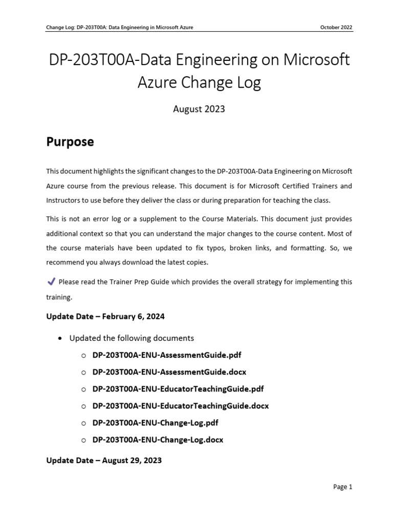 DP-203T00A Azure Data Engineering Change Log | PDF | Microsoft Azure ...