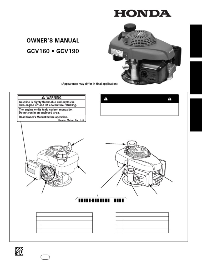 Honda GCV160 GCV190 Engine Manual | PDF | Gasoline | Motor Oil