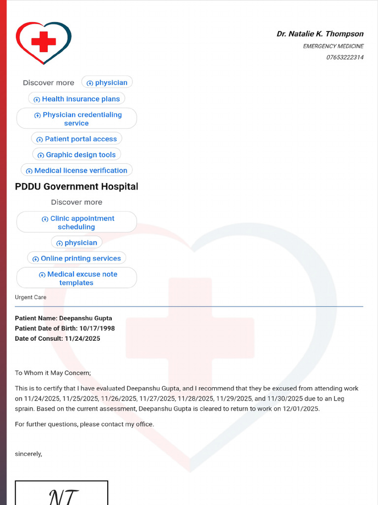 Doctor Note With Signature | PDF