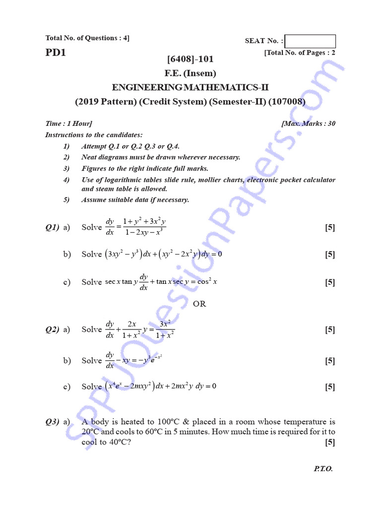 Engineering Mathematics-II Exam Paper | PDF