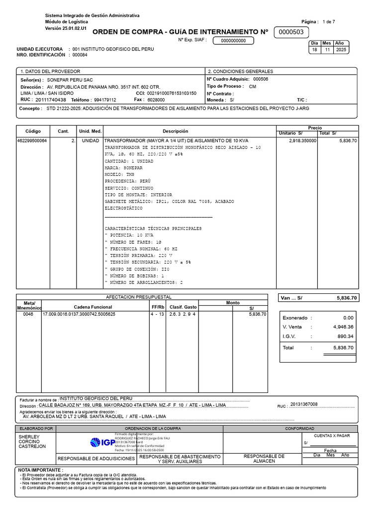 Orden de Compra 00503 2025 Igp GG Oa Ulo SGCC - 1763577055 - R | PDF ...