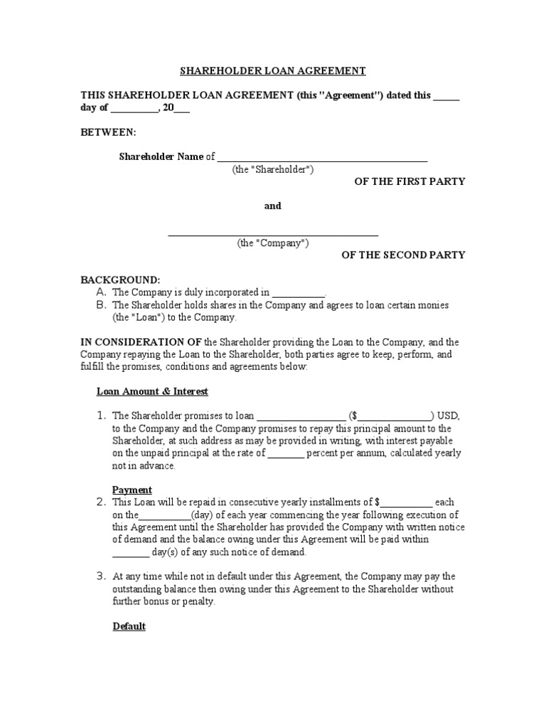 Shareholder Loan Agreement Template | PDF | Loans | Interest