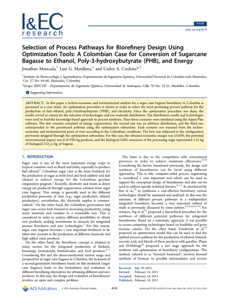 Biorefinery Pathway Optimization in Colombia | PDF | Biorefinery ...