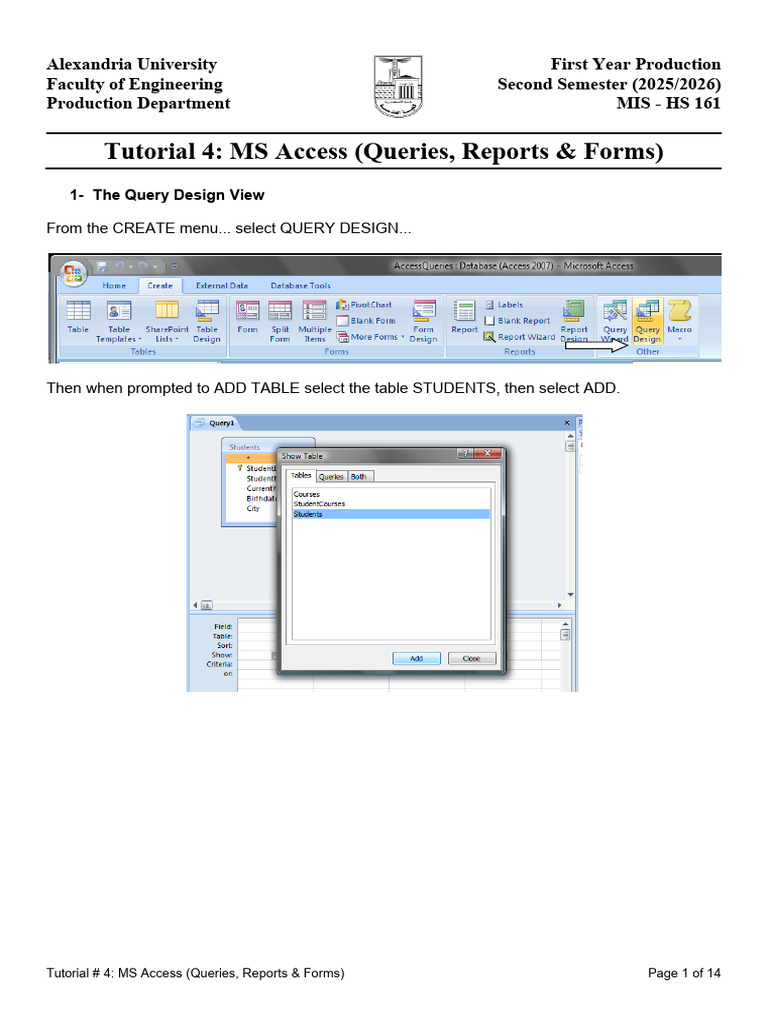 MS Access Tutorial: Queries & Forms Guide | PDF | Microsoft Access ...