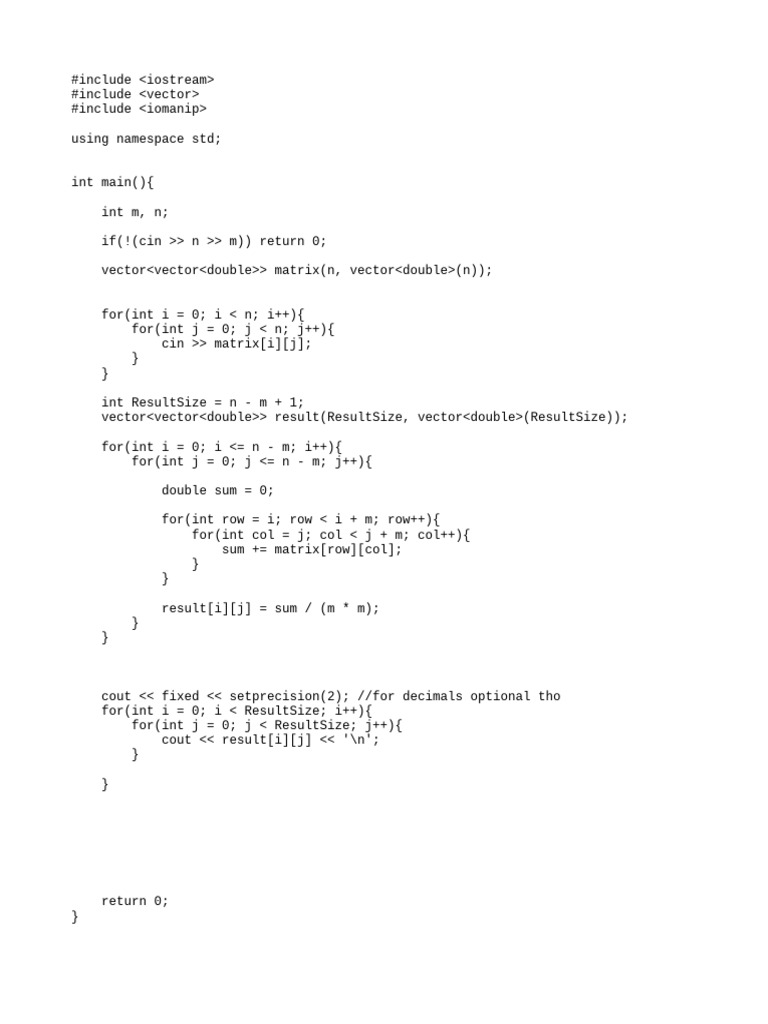 Average Submatrix Calculator in C++ | PDF