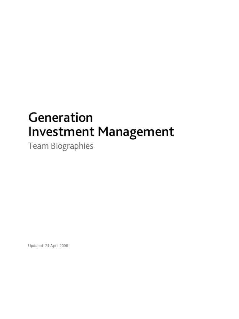 Generation Investment Management Bios Pdf Goldman Sachs Al Gore