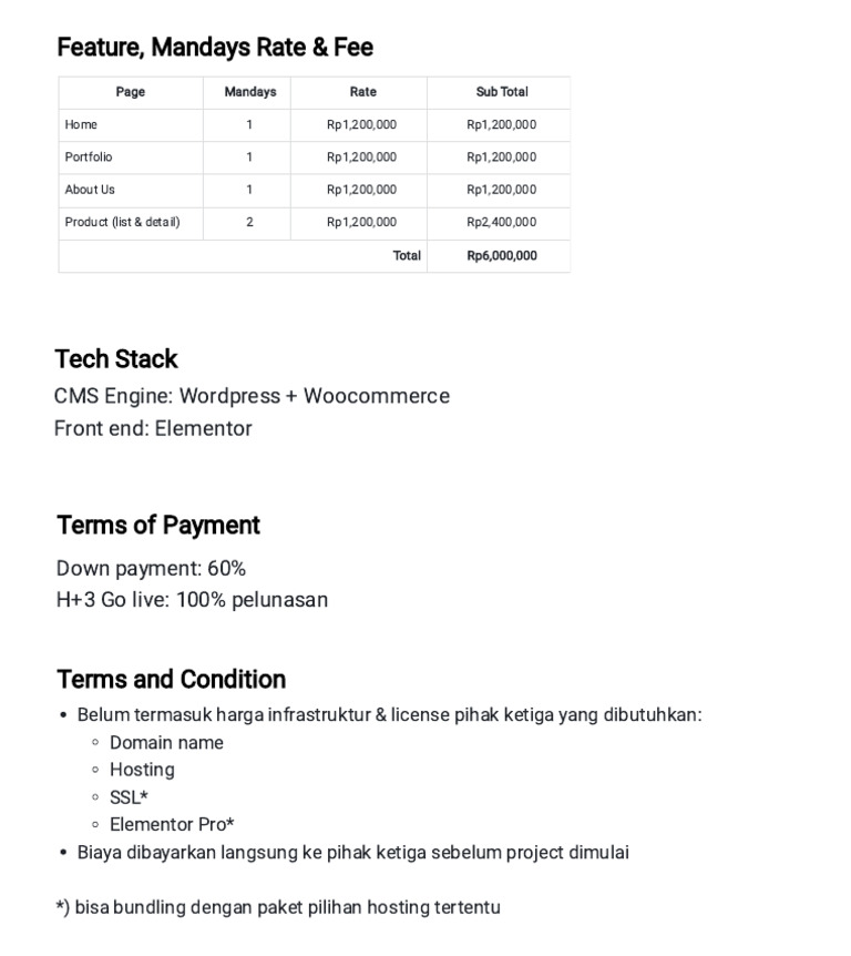 Mandays Rate and Fee Breakdown | PDF