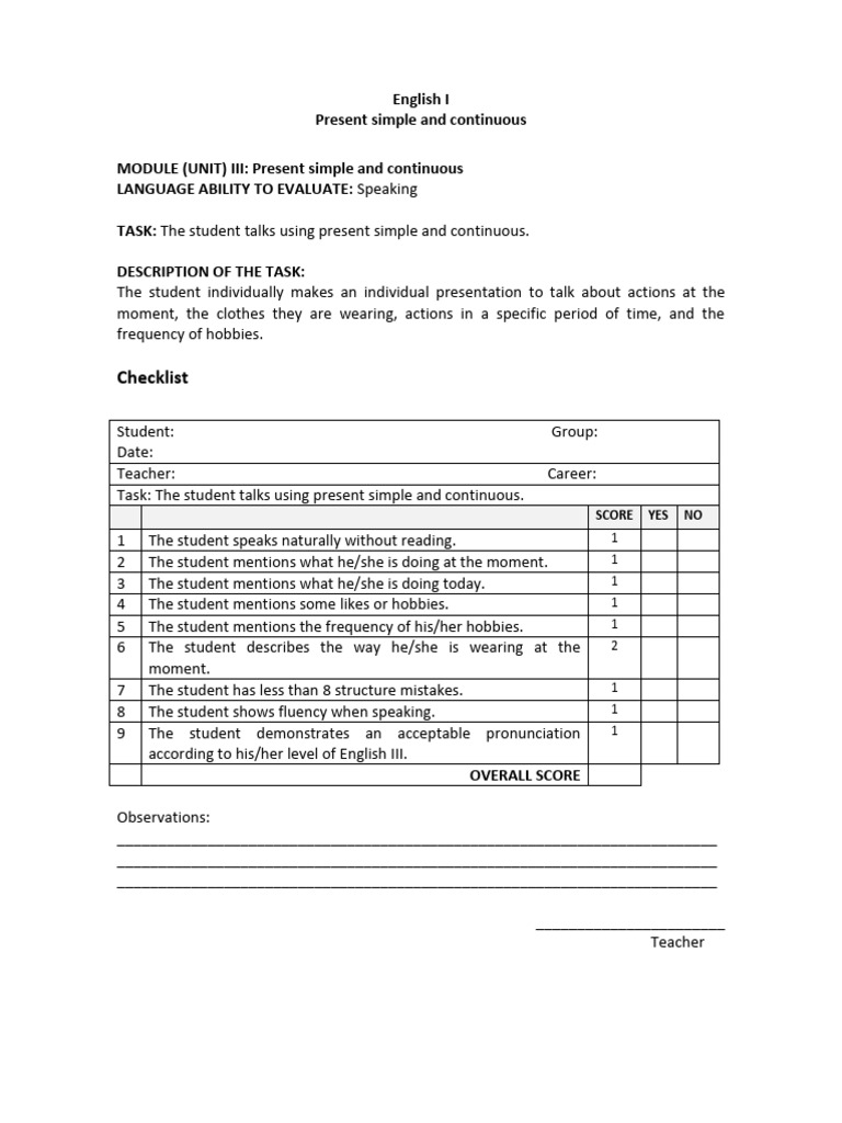 Present Simple vs Continuous Speaking Task | PDF