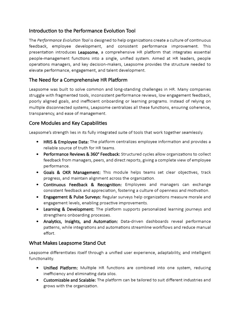 Introduction to the Performance Evolution Tool | PDF | Performance ...