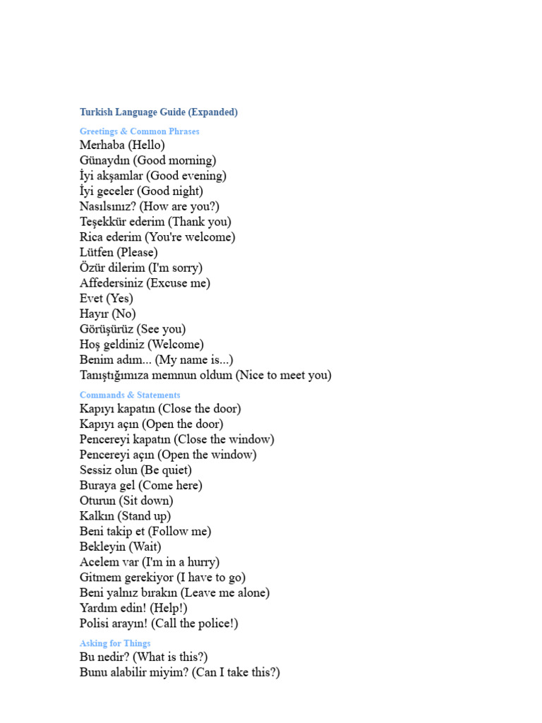 Turkish Language Guide Statements | PDF