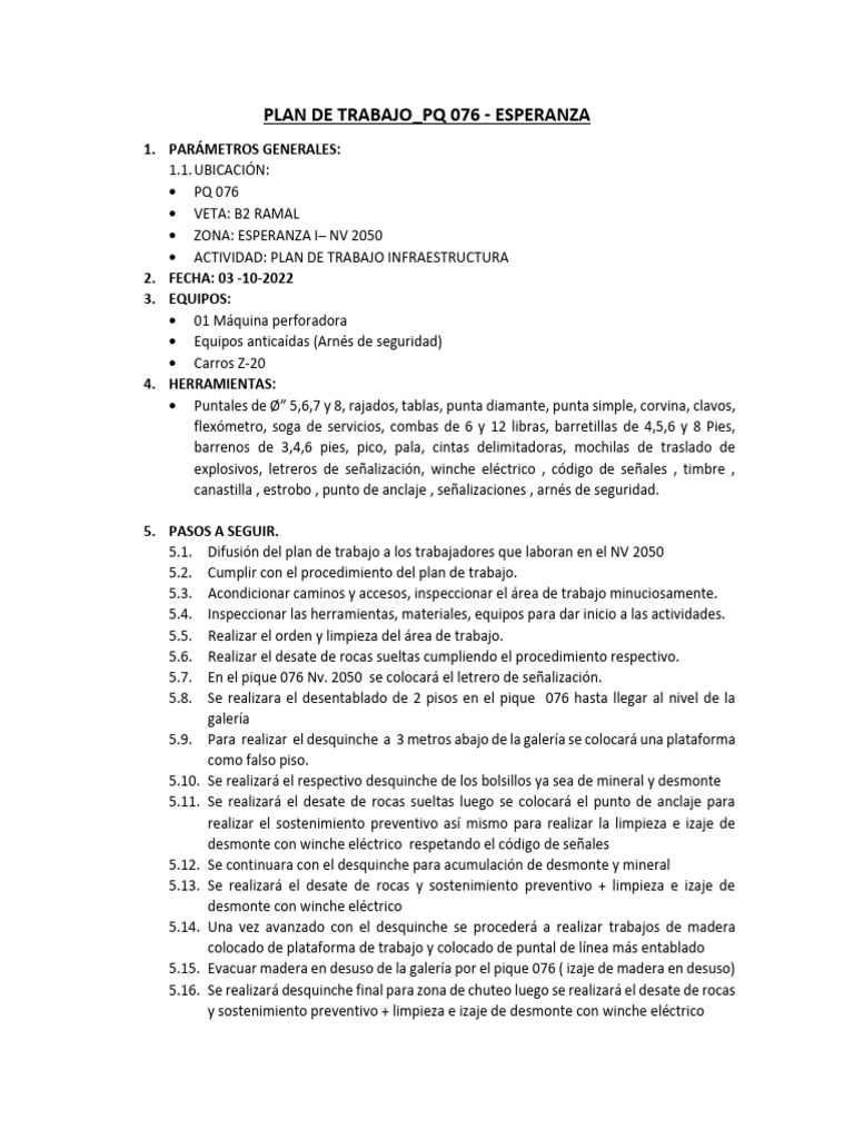 Plan de Trabajo - PQ 076 | PDF