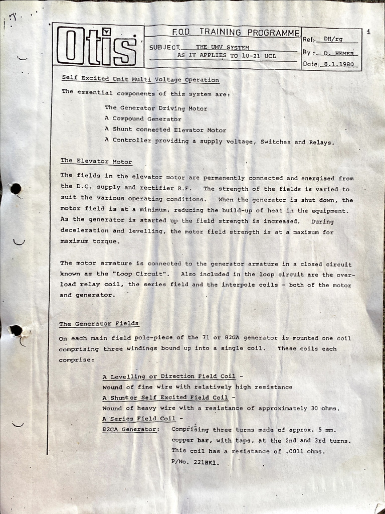 UMV system & loop circuits development + MG set wiring and field value ...