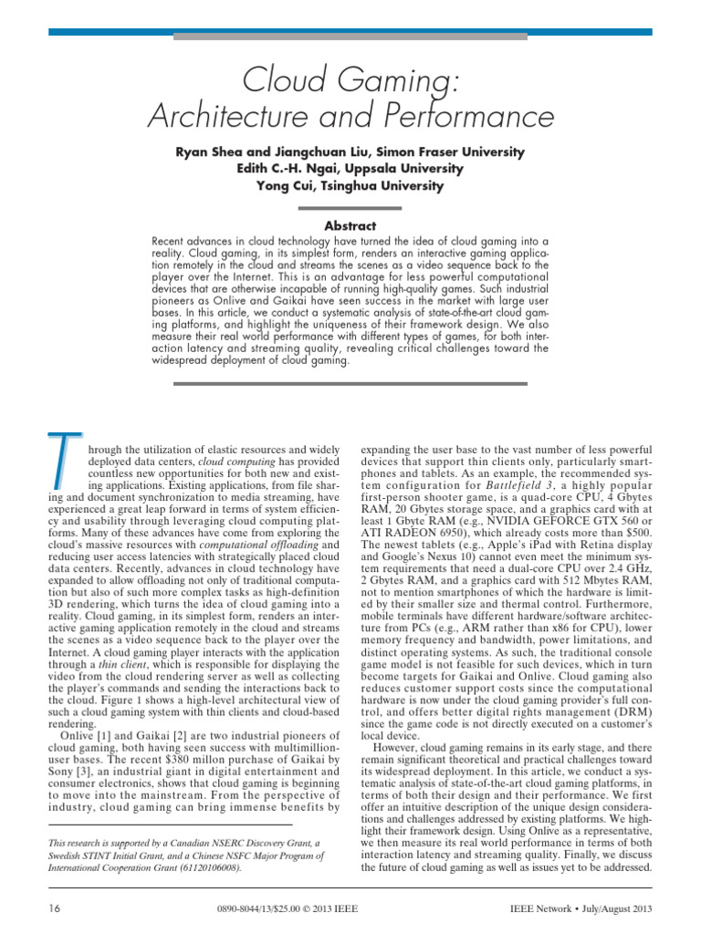 Cloud Gaming: Design and Performance Analysis | PDF | Data Compression ...