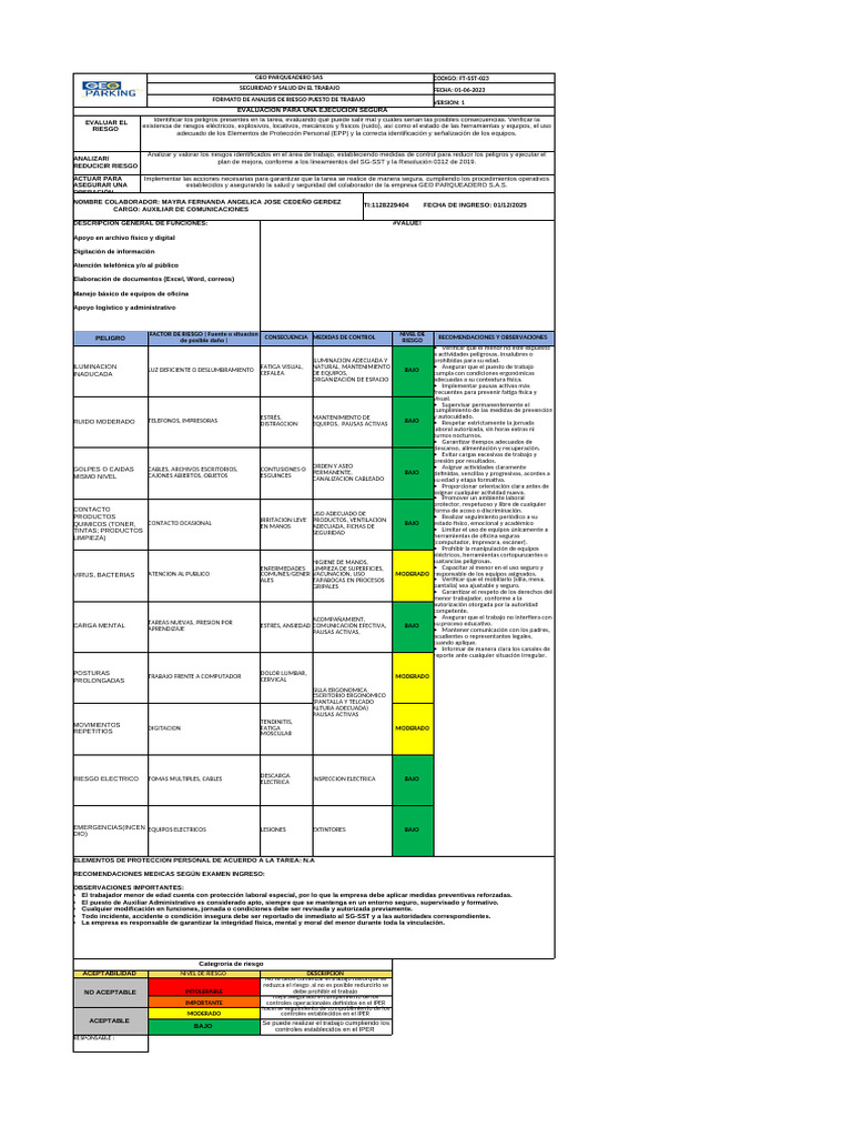 Análisis de Riesgos en Trabajo Seguro | PDF | Riesgo