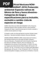 Nom 059 Semarnat 2010 PDF | PDF | Biodiversidad | Especie en peligro