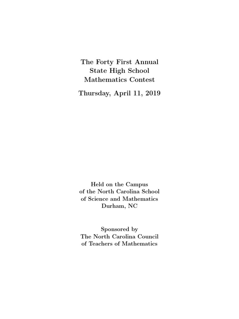 2019 NC High School Math Contest Problems | PDF | Elementary ...