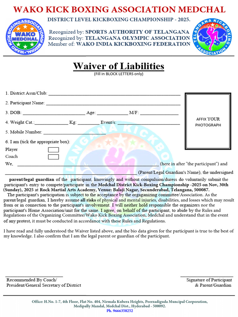 District Waiver Form - MDCL | PDF | Mixed Martial Arts | Mixed Martial ...