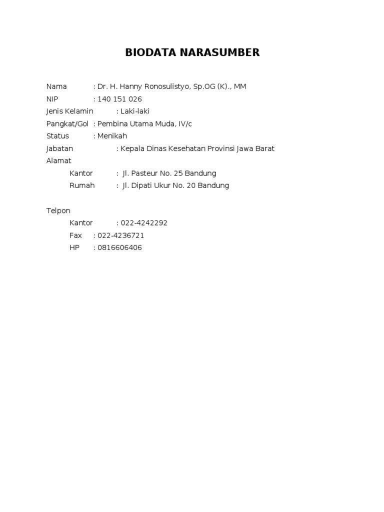 Contoh Biodata Narasumber - Contoh Got