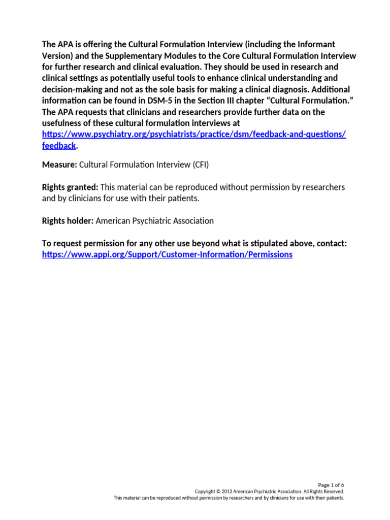 COU 610 A.yee-Jones APA DSM5 Cultural Formulation Interview | PDF ...