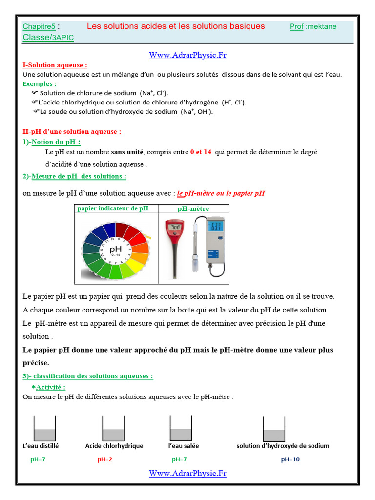 Solutions acides et basiques : pH et sécurité | PDF | Ph | Acide