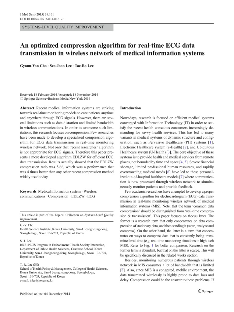 An Optimized Compression Algorithm For Real-Time ECG Data Transmission ...