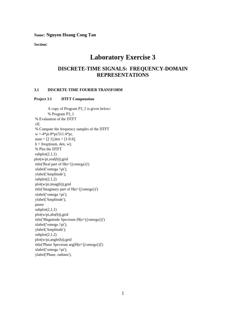 DTFT Analysis and Program Modifications | PDF | Discrete Fourier ...