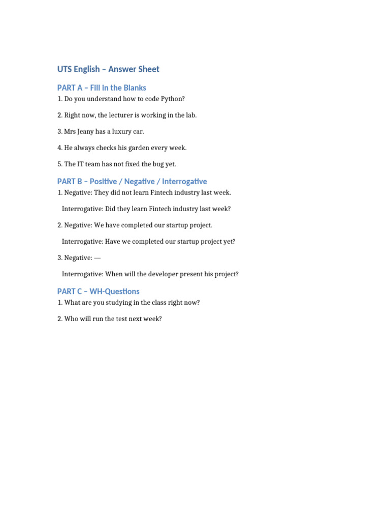 UTS English Answer Sheet Guide | PDF