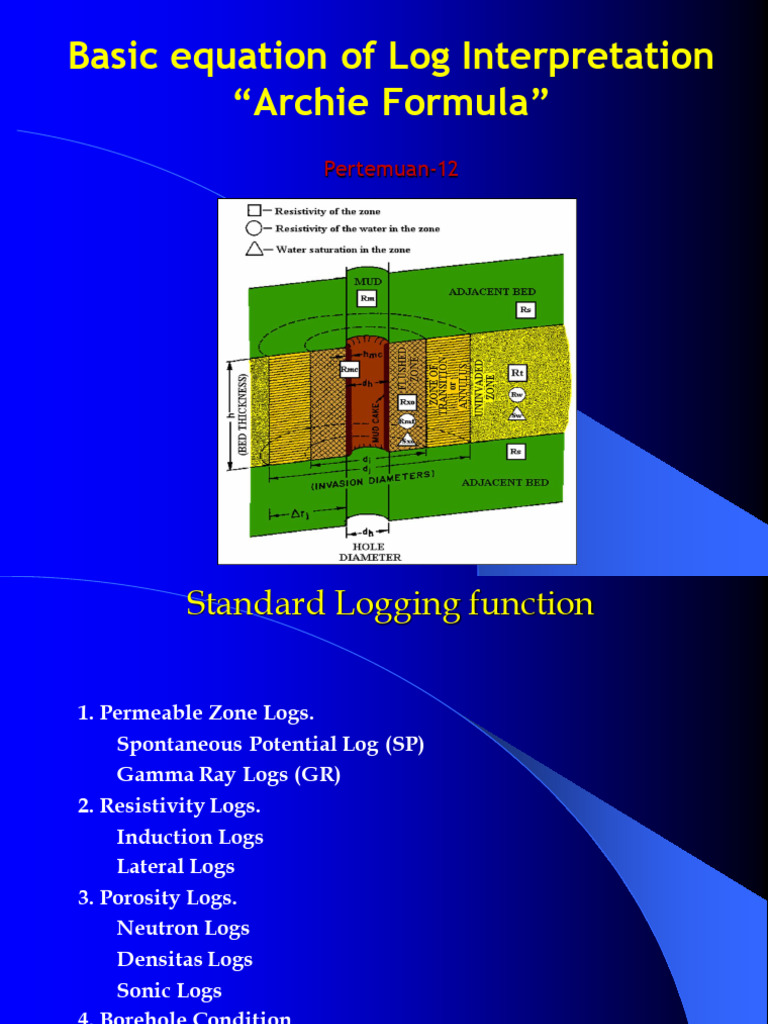 Log Interpretation Basics: Archie Formula | PDF | Porosity | Electrical ...