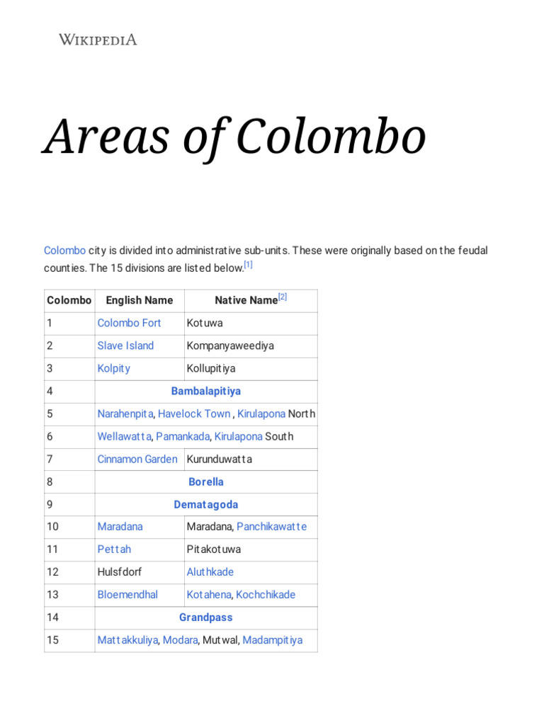 Areas of Colombo: Administrative Divisions | PDF