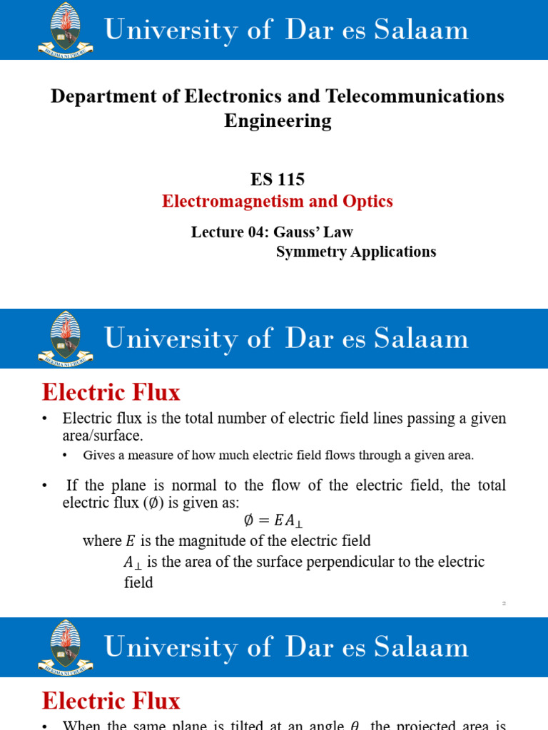 4. ES 115 Lecture Four | PDF | Flux | Electric Field