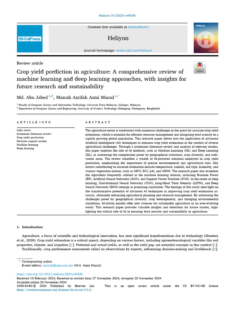 AI in Crop Yield Prediction Review | PDF | Deep Learning | Errors And ...