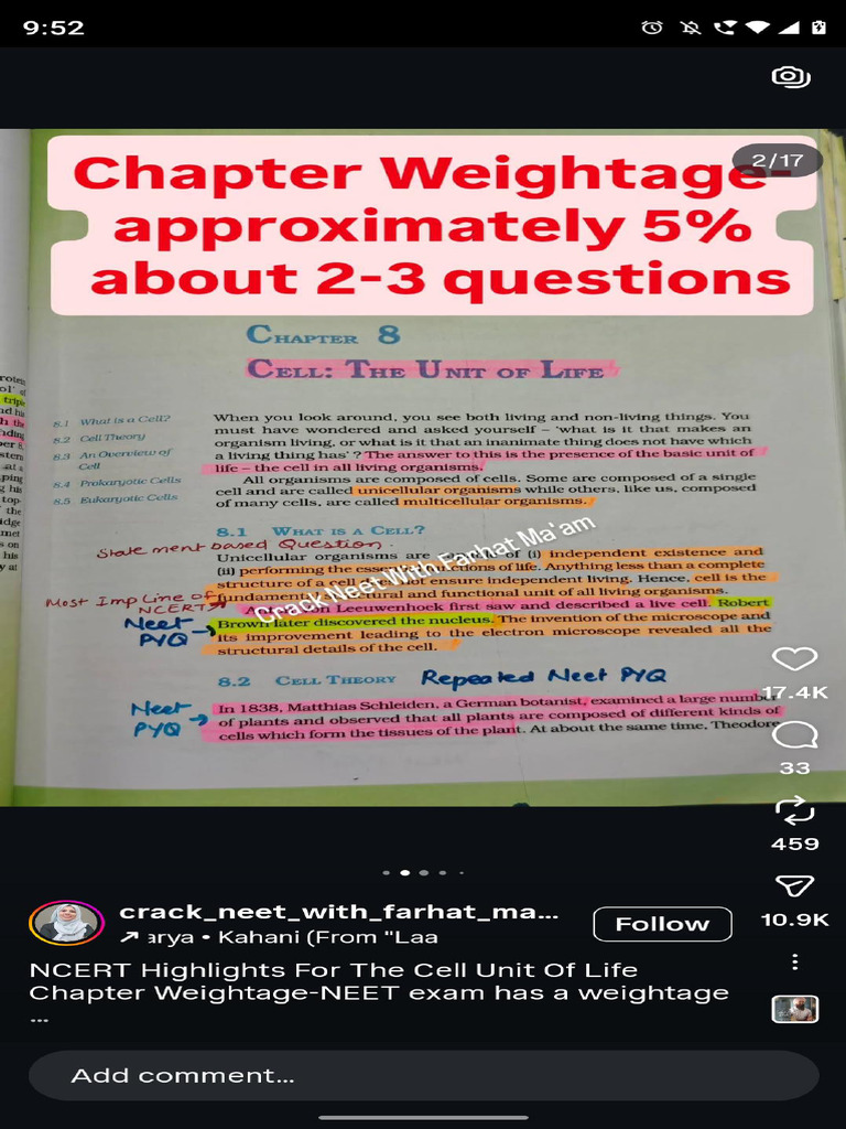 Cell The Unit of Life Ncert Important | PDF