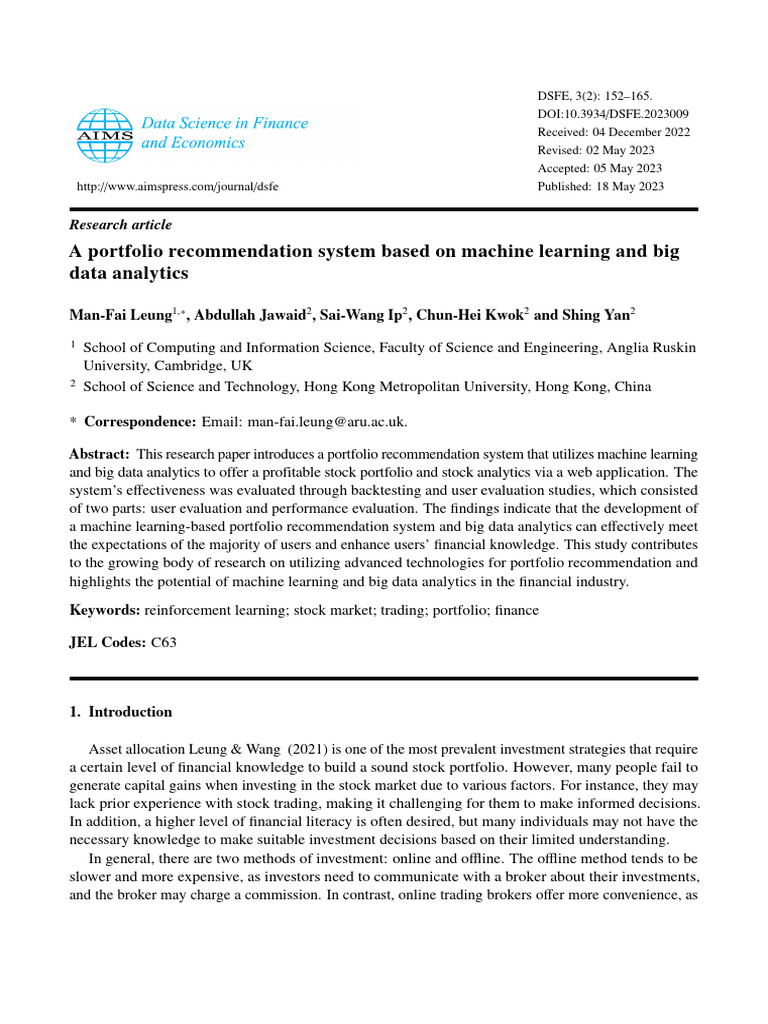 Machine Learning Portfolio Recommendation System | PDF | Investing ...
