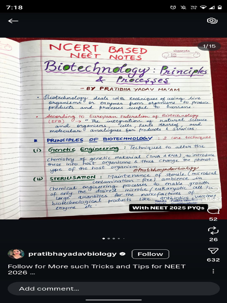 Biotechnology Principles Hand Written Notes | PDF