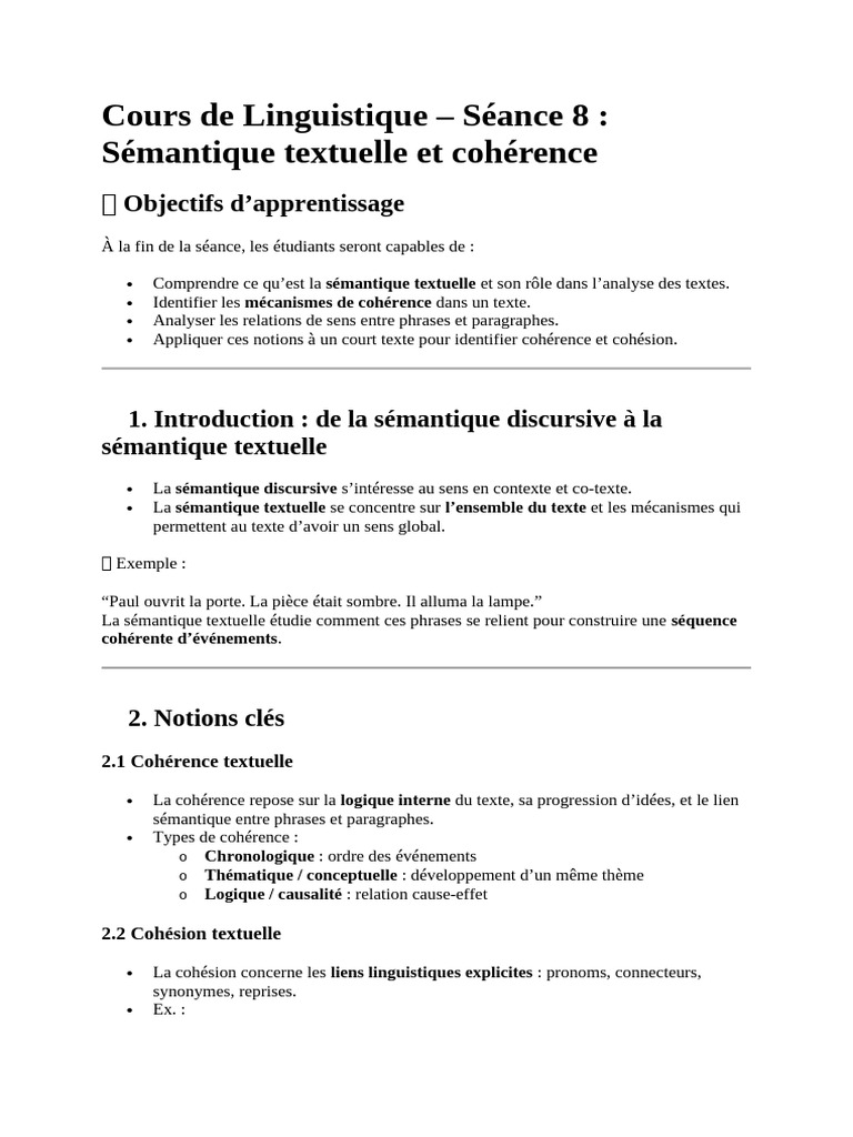 Sémantique Textuelle et Cohérence Textuelle | PDF | Linguistique ...