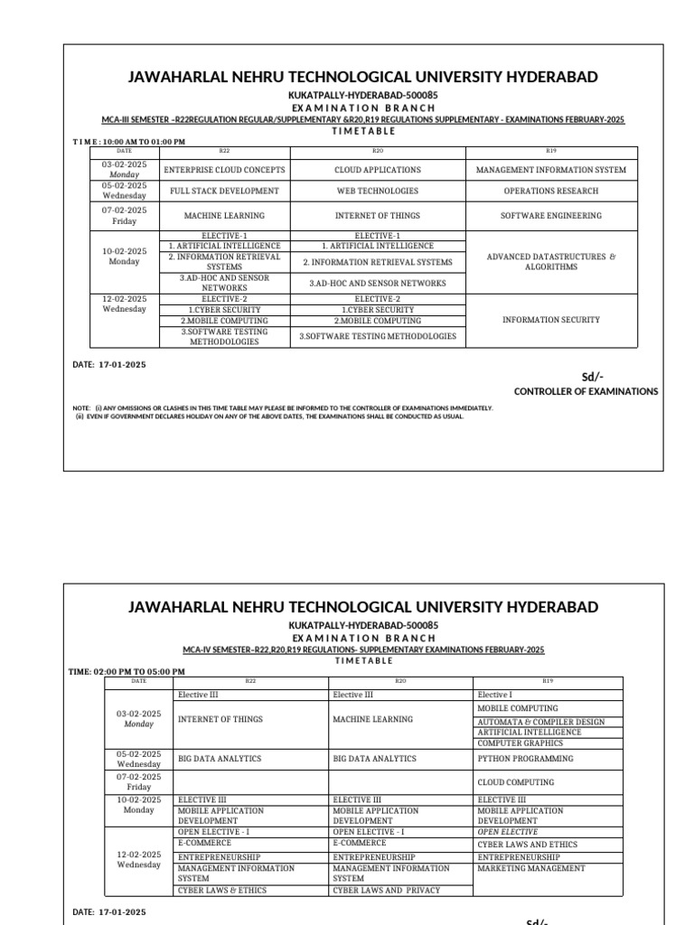 MCA Exam Time Table February 2025 | PDF | Computing | Information And ...