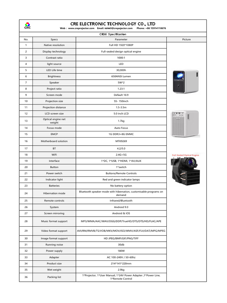 Specification_Projector CR36_CRE (2025-11-05 21_46_53) | PDF ...